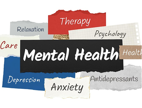 Collage sur la santé mentale : thérapie, psychologie, anxiété, dépression